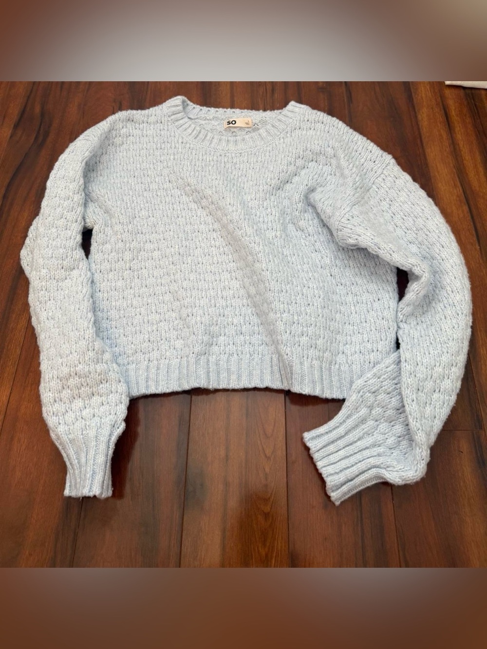 SO Pale Blue Textured Crewneck Sweater